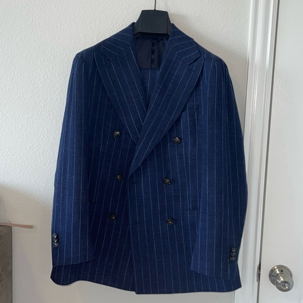 Suitsupply Havana Blue Pinstripe Double Breasted 38S Suit